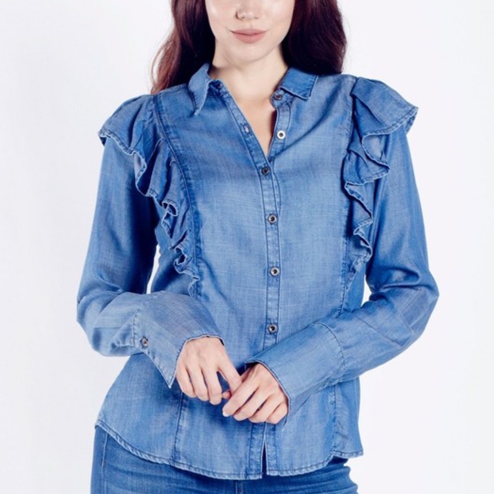 Soft denim button down top